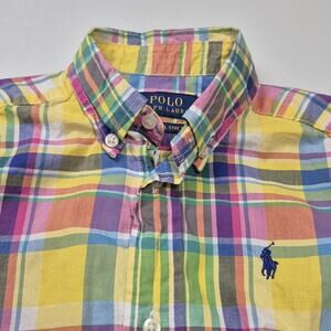 Polo Ralph Lauren Kids Preppy Shirt Boys Plaid Button Down Navy Pony Sz 3 3T S/S